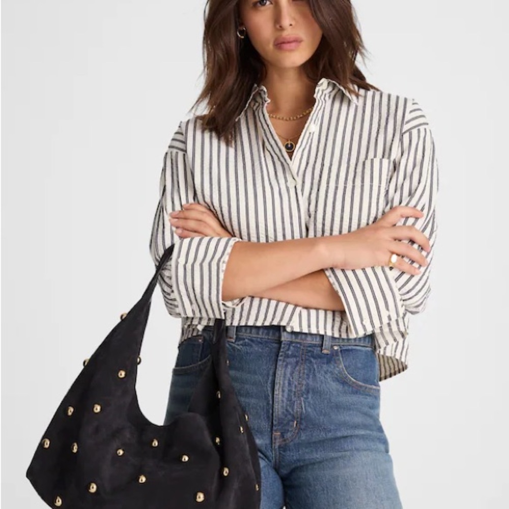 Madewell | Elegant Navy Suede Studded Handbag - Picture 2 of 4